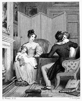 Images Dated 5th July 2012: ENGLAND: FAMILY, c1810. Young family at the fireside. Steel engraving, English