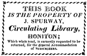 ENGLISH BOOKPLATE, 1810. Bookplate for the J. Spurway Library ENGLISH BOOKPLATE, 1810. Bookplate for the J. Spurway Library