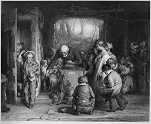 ENGLISH ELEMENTARY SCHOOL. The Last In. Steel engraving, English, mid-19th century ENGLISH ELEMENTARY SCHOOL. The Last In. Steel engraving, English, mid-19th century