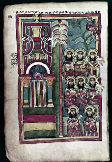 The Entry into Jerusalem (right-hand page). Addis Ababa manuscript. Ethiopia. Before 1350 The Entry into Jerusalem (right-hand page). Addis Ababa manuscript. Ethiopia. Before 1350