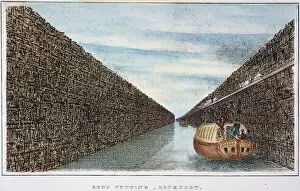 Erie Canal Gallery: THE ERIE CANAL, 1825. Deep cutting at Lockport, New York: American lithograph, 1825