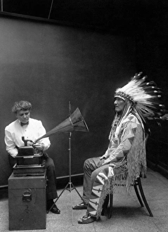 ETHNOGRAPHIC RECORDING. Mountain Chief, a Piegan Blackfoot man, having his voice ETHNOGRAPHIC RECORDING. Mountain Chief, a Piegan Blackfoot man, having his voice
