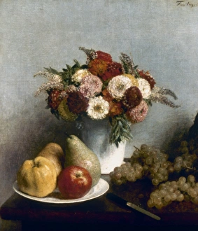 FANTIN-LATOUR: FRUITS, 1865. Flowers and Fruits. Oil on canvas by Henri Fantin-Latour FANTIN-LATOUR: FRUITS, 1865. Flowers and Fruits. Oil on canvas by Henri Fantin-Latour