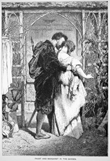 Faust and Marguerite in the garden from Johann Goethes Faust. Wood engraving, 19th century Faust and Marguerite in the garden from Johann Goethes Faust. Wood engraving, 19th century