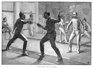 FENCING SCHOOL, 1890. A School of Arms. Engraving, English, 1890 FENCING SCHOOL, 1890. A School of Arms. Engraving, English, 1890