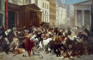 Prints of WALL STREET: BEARS and BULLS. Bulls and Bears in the Market. An allegorical painting by William H. Beard, 1879 United States Of America Prints: 1879 Print of William H. Beard's Allegorical Scene, Bulls and Bears in the Market