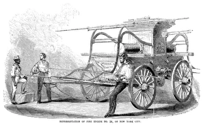 FIRE ENGINE, c1853. Fire engine no. 38, of New York City. Wood engraving, American FIRE ENGINE, c1853. Fire engine no. 38, of New York City. Wood engraving, American