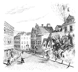 FIRE ESCAPE, 1767. A hoist system of escaping a building during a fire, 1767. Engraving FIRE ESCAPE, 1767. A hoist system of escaping a building during a fire, 1767. Engraving
