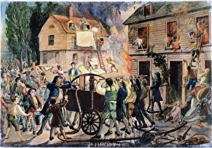 Firefighters during the American Revolution. Lithograph, 1876 Firefighters during the American Revolution. Lithograph, 1876