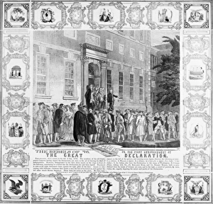 The First Announcement of the Great Declaration (of Independence). John Nixon making the first public reading of The First Announcement of the Great Declaration (of Independence). John Nixon making the first public reading of