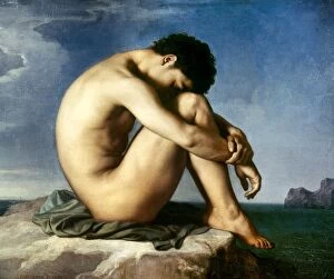 Images Dated 21st April 2010: FLANDRIN: NUDE YOUTH, 1837. Nude Youth by the Seaside. Oil on canvas by Jean Hippolyte Flandrin