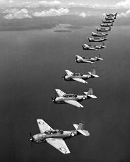 A flight of twelve Grumman Avenger torpedo-bombers over the South Pacific, 1943 A flight of twelve Grumman Avenger torpedo-bombers over the South Pacific, 1943