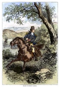 The flight of Major General Benedict Arnold to the safety of British lines after learning The flight of Major General Benedict Arnold to the safety of British lines after learning