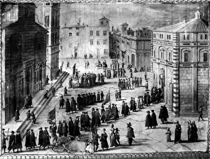 FLORENCE: PROCESSION. Procession in the Piazza del Duomo, Florence, Italy. Painting FLORENCE: PROCESSION. Procession in the Piazza del Duomo, Florence, Italy. Painting