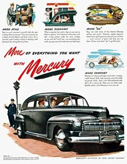 FORD MERCURY AD, 1946. American magazine advertisement, 1946, for Ford Mercury automobiles