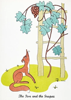 The Fox and the Grapes. Drawing by Christopher Sanders of the most famous of Aesops Fables The Fox and the Grapes. Drawing by Christopher Sanders of the most famous of Aesops Fables