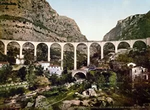 FRANCE: GRASSE, c1895. Bridge over the gorge of the wolf in Gourdon, Grasse, France. Photochrome, c1895