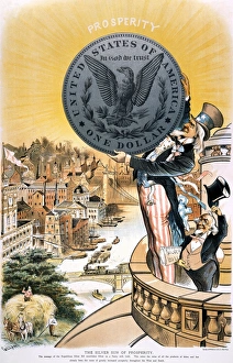 FREE SILVER CARTOON, 1890. The Silver Sun of Prosperity FREE SILVER CARTOON, 1890. The Silver Sun of Prosperity