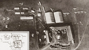 French aviation camp photographed by a observation balloon during World War I, c1916 French aviation camp photographed by a observation balloon during World War I, c1916