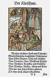 FURRIERS, 1568. Woodcut, 1568, by Jost Amman FURRIERS, 1568. Woodcut, 1568, by Jost Amman