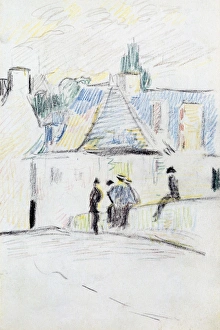 GAUGUIN: PONT-AVEN. The Bridge at Pont-Aven. Pen and crayon drawing from a sketchbook of GAUGUIN: PONT-AVEN. The Bridge at Pont-Aven. Pen and crayon drawing from a sketchbook of