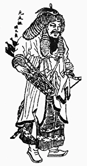 GENGHIS KHAN (1162-1227). Mongol conqueror. Chinese woodcut GENGHIS KHAN (1162-1227). Mongol conqueror. Chinese woodcut