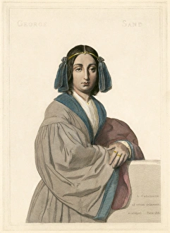 GEORGE SAND (1804-1876). French writer. Etching, 1840, by Luigi Calamatta (1801-1869) GEORGE SAND (1804-1876). French writer. Etching, 1840, by Luigi Calamatta (1801-1869)