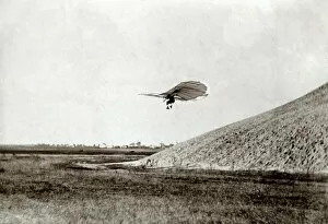 German aeronautical engineer. One of Otto Lilenthals early glider flights. Photograph, c1895