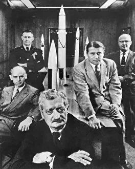 German physicist and rocket scientist. Oberth with officials of the Army Ballistic Missile Agency in Huntsville