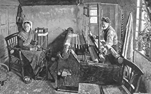 GERMANY: HOME INDUSTRY. Weaving room in a German home. Wood engraving after a painting GERMANY: HOME INDUSTRY. Weaving room in a German home. Wood engraving after a painting
