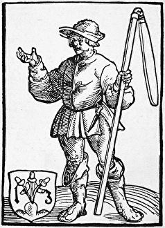GERMANY: PEASANT WAR, 1525. A rebellious peasant. Broadside woodcut, 1525 GERMANY: PEASANT WAR, 1525. A rebellious peasant. Broadside woodcut, 1525