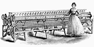 MILL GIRL, c1845. A Massachusetts mill girl beside a Fales and Jenks spinning frame MILL GIRL, c1845. A Massachusetts mill girl beside a Fales and Jenks spinning frame