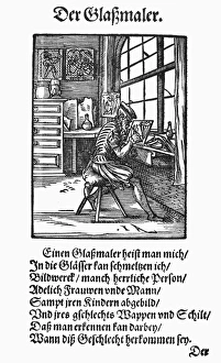 GLASS PAINTER, 1568. Woodcut, 1568, by Jost Amman GLASS PAINTER, 1568. Woodcut, 1568, by Jost Amman