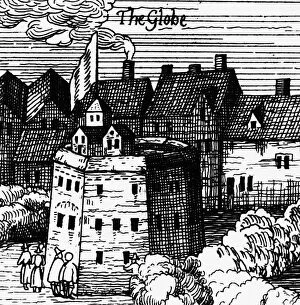 GLOBE THEATRE, 1616. Detail from Nicolas Visschers view of London, England