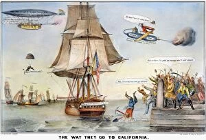 Faasale Gallery: GOLD RUSH CARTOON, 1849. The Way They Go to California. Caricature of the eagerness of Easterners