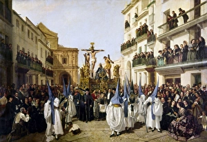 Good Friday procession in Seville, Spain. Oil on canvas, 1862, by Manuel Cabral Good Friday procession in Seville, Spain. Oil on canvas, 1862, by Manuel Cabral