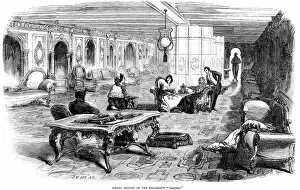 Grand saloon of the steamship Pacific. Wood engraving, American, 1856