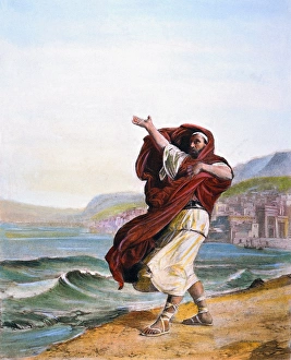 Greek statesman. Practicing his oratory by the seashore. After a painting by Jules Greek statesman. Practicing his oratory by the seashore. After a painting by Jules