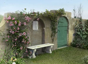 Bench Gallery: GREY GARDENS, c1914. A bench inside the gate of the Grey Gardens estate on Lily
