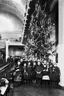 Group of immigrant children photographed in front of a Christmas tree inside the registry Group of immigrant children photographed in front of a Christmas tree inside the registry