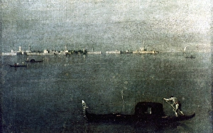 GUARDI: VENICE. Venice: Gondola on the Lagoon. Oil on canvas by Francesco Guardi GUARDI: VENICE. Venice: Gondola on the Lagoon. Oil on canvas by Francesco Guardi