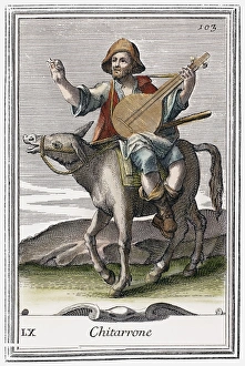 GUITAR, 1723. The large guitar. Copper engraving, 1723, by Arnold van Westerhout GUITAR, 1723. The large guitar. Copper engraving, 1723, by Arnold van Westerhout