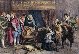 Images Dated 4th July 2012: GUNPOWDER PLOT, 1605. Guy Fawkes (1570-1606) being interrogated by King James I