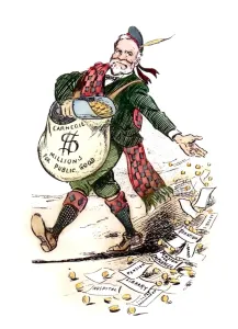Prints of ANDREW CARNEGIE (1835-1919). American (Scottish-born) industrialist and humanitarian. The philanthropist Carnegie spreading his wealth like a sower of seeds. Caricature drawing, 1901 Industrialist Prints: Andrew Carnegie Print, 1901 Handcolored Caricature