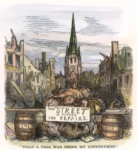 Print of a cartoon depicting a bank panic