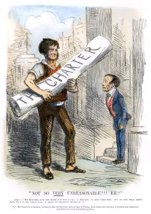 Prints of CHARTISTS CARTOON, 1848. Not So Very Unreasonable!!! Eh? Cartoon from Punch, 1848, on the presentation of the Chartists petition to Parliament Politic Prints: Chartists Petition Presentation Print, 1848