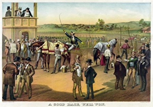 HARNESS RACING, c1887. A good race, well won. Lithograph by Currier & Ives, c1887 HARNESS RACING, c1887. A good race, well won. Lithograph by Currier & Ives, c1887