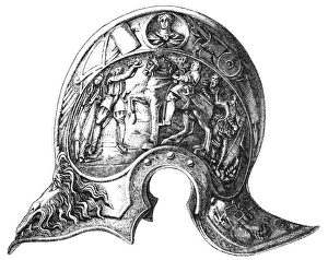 HELMET, 16th CENTURY. French Renaissance helmet, 16th century. Engraving, 19th century HELMET, 16th CENTURY. French Renaissance helmet, 16th century. Engraving, 19th century