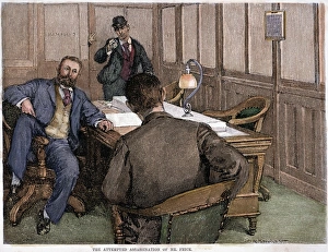 Prints of HENRY CLAY FRICK (1849-1919). American industrialist. The attempted assassination of Henry Clay Frick by the Russian-American anarchist Alexander Berkman on 23 July 1892, during the Homestead Strike Industrialist Prints: Henry Clay Frick Print, Wood Engraving