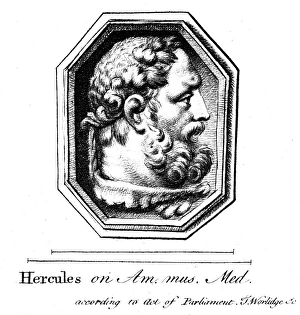 HERCULES. Etching, English, 18th century, after an antique engraved gemstone HERCULES. Etching, English, 18th century, after an antique engraved gemstone